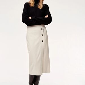 Aritzia Babaton Billy Skirt | Cream Midi Button Wrap Pencil Size 0